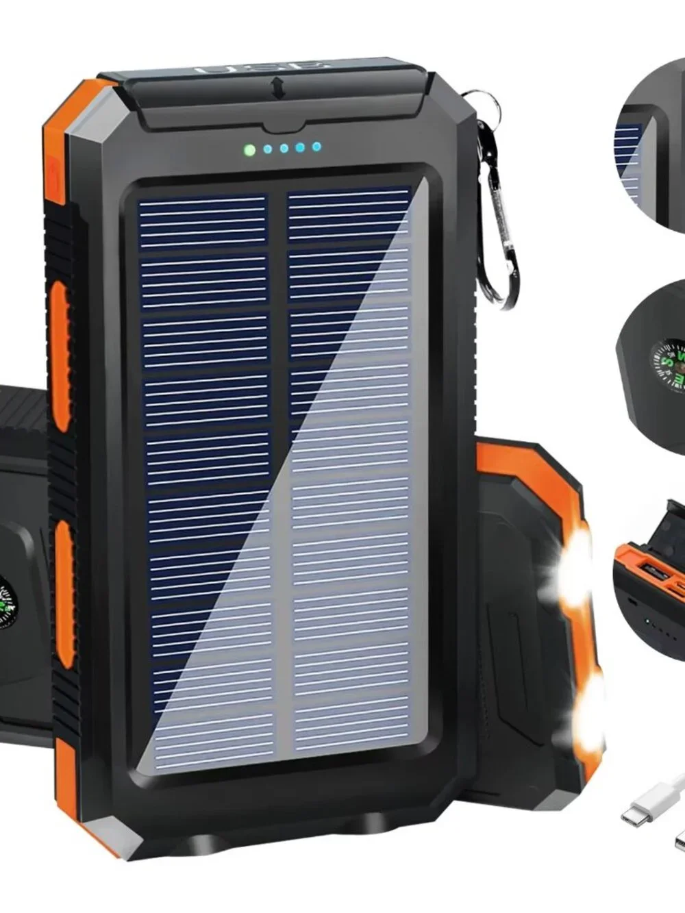 10000mAh Solar Charging Power Bank,Dual USB & Type C Output Port Multicharger